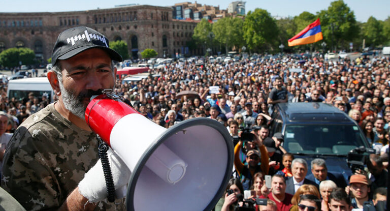 Armenia Prime Minister Nikol Pashinyan leading protests_Reuters-Gleb Garanich